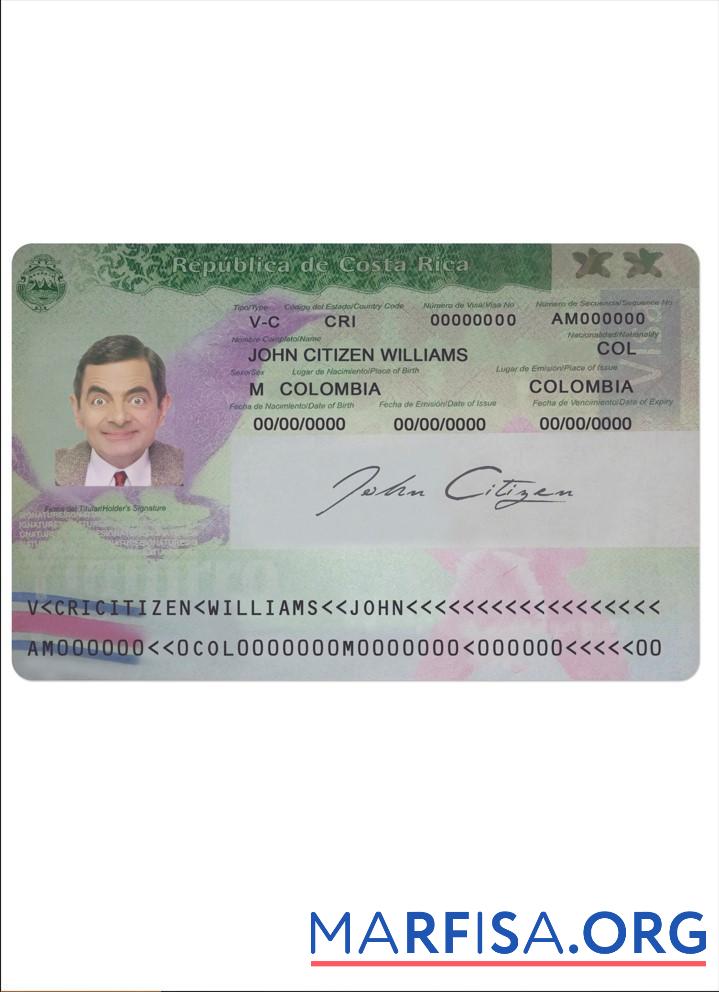 Blank Costa Rica visa download for verification